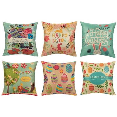 6 Pack 18 Inches Happy Easter Bunny Throw Pillow Covers Cushion Cases 6 Designs