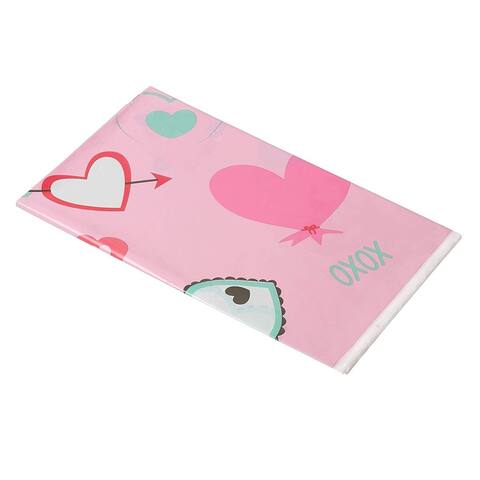 3 Pack Pink Hearts Party Tablecloth Table Cover for Kids Girls Women, 54 x 108"