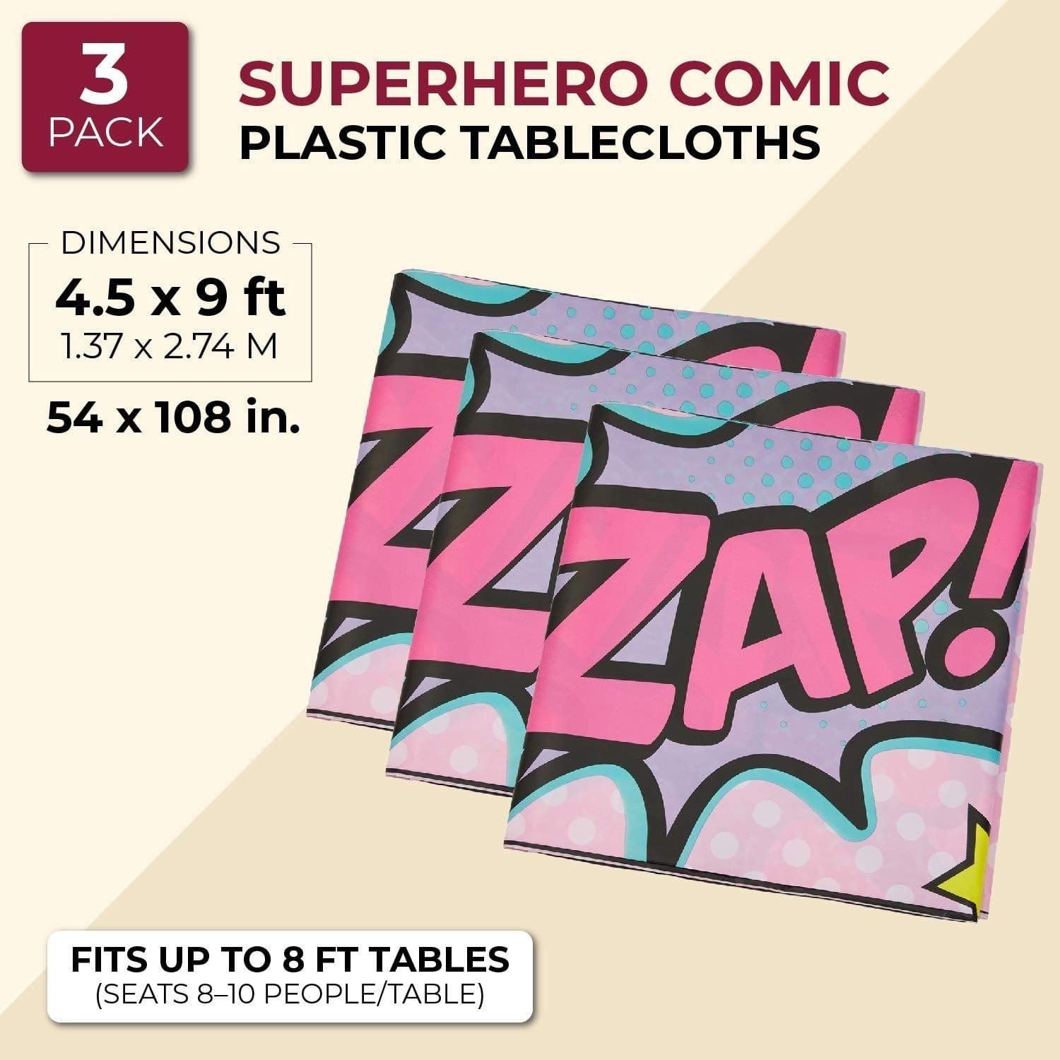 3 Pack Girl Superhero Comic Book Party Tablecloth Table Cover, 54 x 108 ...
