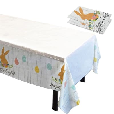3 Pack Easter Bunny Egg Party Tablecloth Table Cover, Party Supplies Favors Decorations for Kids Girls Boys, 54 x 108"