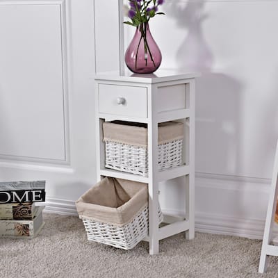 3 Drawers Bedside Table Wooden Nightstand Storage Cabinet White