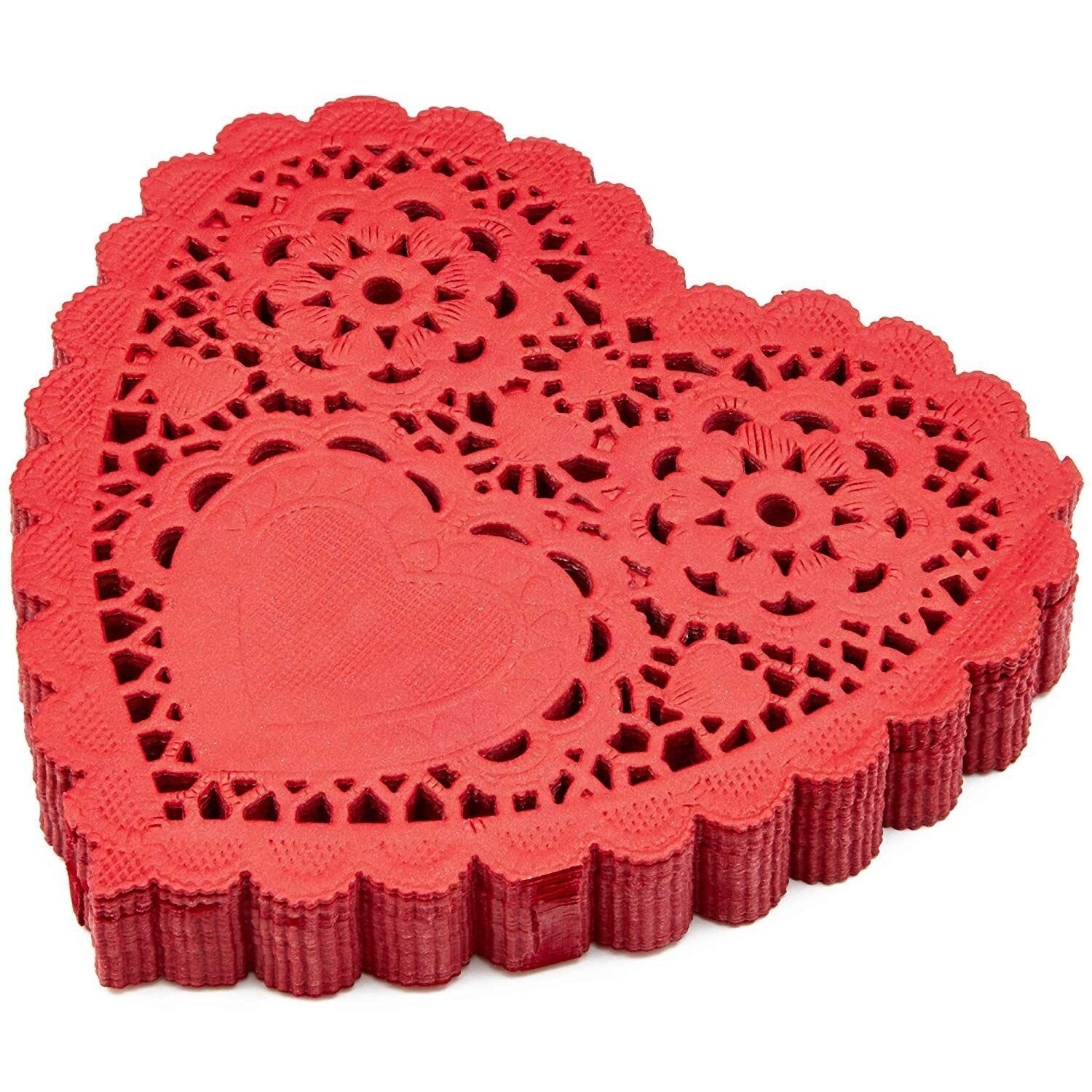 200 Piece Red Disposable Heart Shape 4 inch Paper Doilies Lace for Art & Craft Valentines Parties Pastry Decorations, 4 Inches
