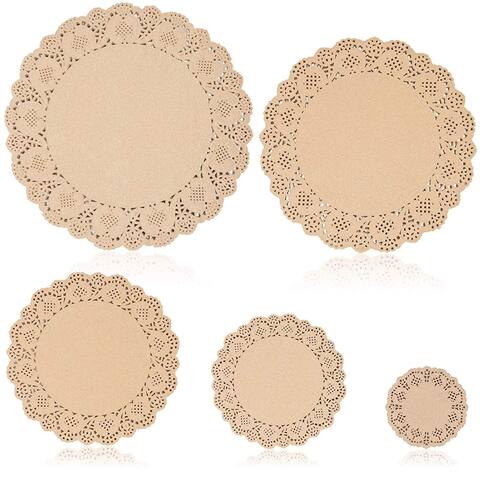 250pcs Brown Round Paper Doilies Lace for Art Craft Assorted for Party Decor