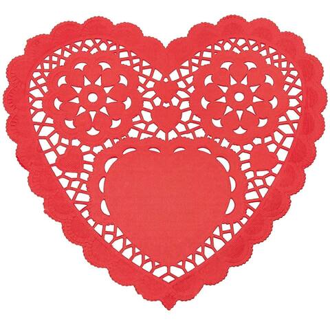 100pcs Red Heart Shape 10" Paper Doilies Lace for Art Craft Wedding Table Decor