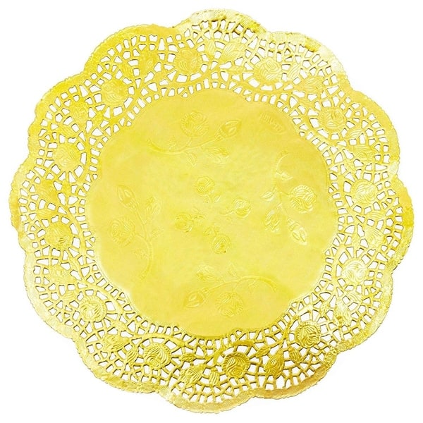 100 Piece Metallic Gold Round Shape 12 Paper Doilies Lace Placemats for Art & Craft Wedding Anniversary Party Pastry Table Decorations, 12 Inches