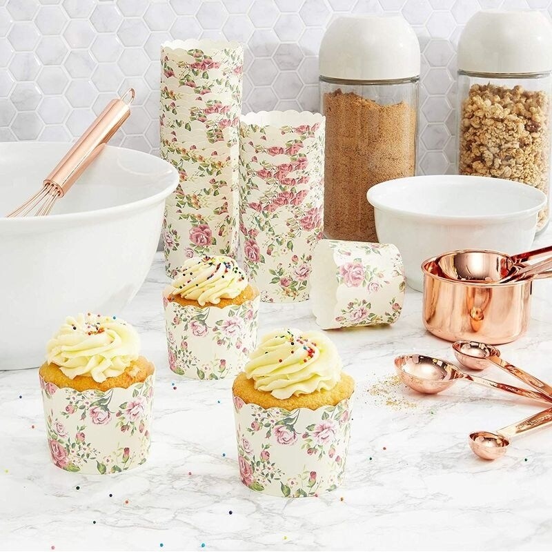 50pcs/set Tulip Shape Muffin Cake Cup Baking Paper Cup For Wedding Party  Cake Wrapping Paper