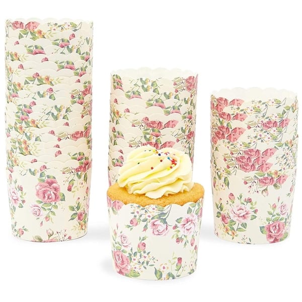 Floral Watercolor Cupcake Wrappers Paper Baking Cups 50-Pack Muffin Liners