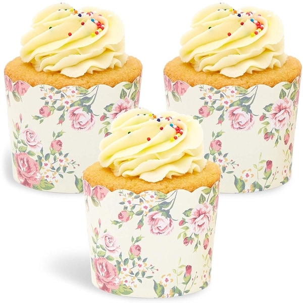 50x Floral Design Cupcake Wrappers for Wedding Party, Baking Muffins, Vintage. Opens flyout.