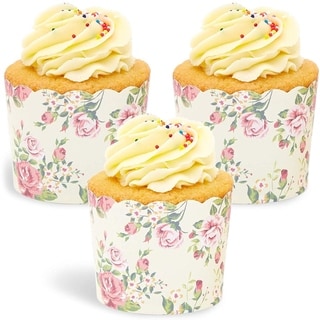 50x Floral Design Cupcake Wrappers for Wedding Party, Baking Muffins ...