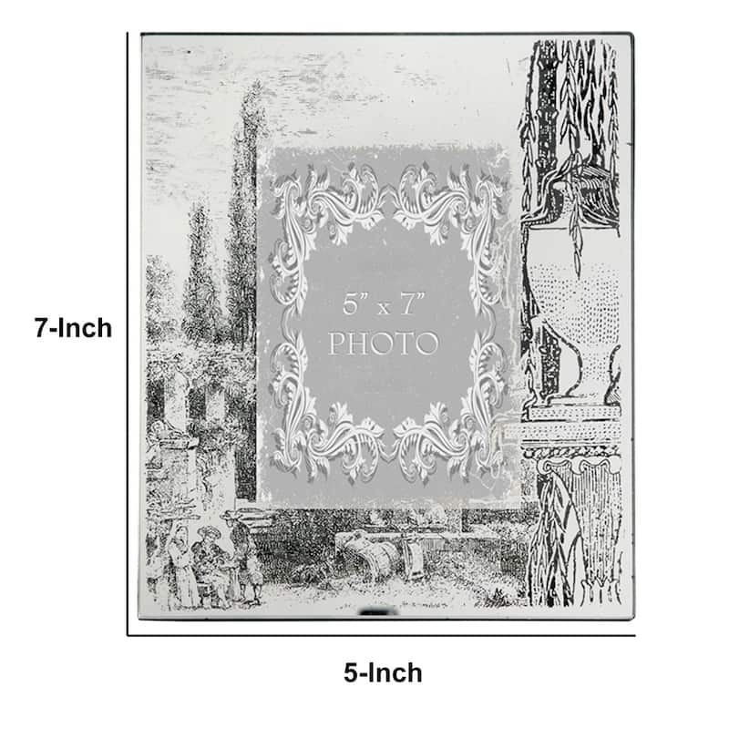 Modern Etched Wooden Photo Frames, Large, Set of 4, Silver