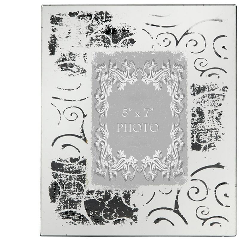 Modern Etched Wooden Photo Frames, Large, Set of 4, Silver