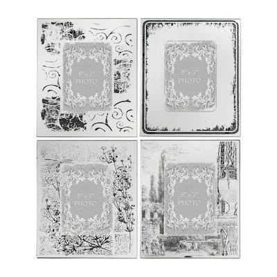 Modern Etched Wooden Photo Frames, Large, Set of 4, Silver