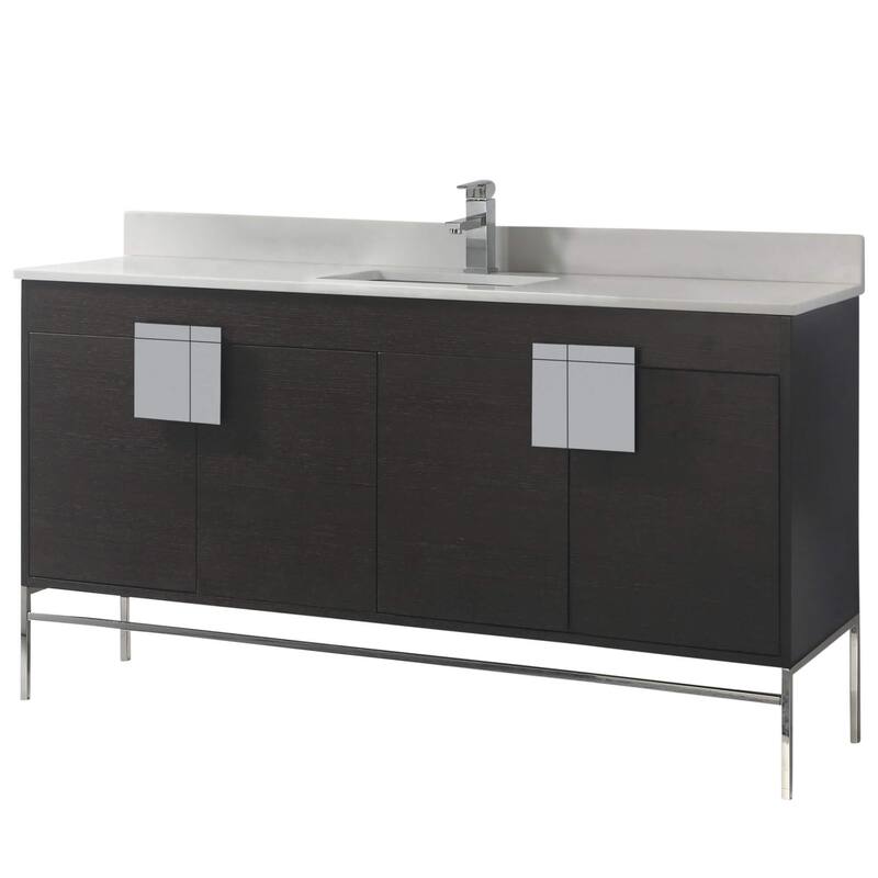 Modern Bathroom Vanity Set, Phoenix stone counter Top 60" - Black/Polished Chrome