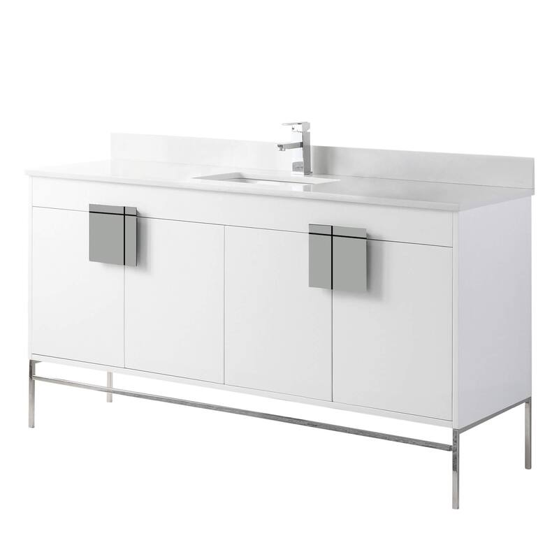 Modern Bathroom Vanity Set, Phoenix stone counter Top 60" - White/Polished Chrome