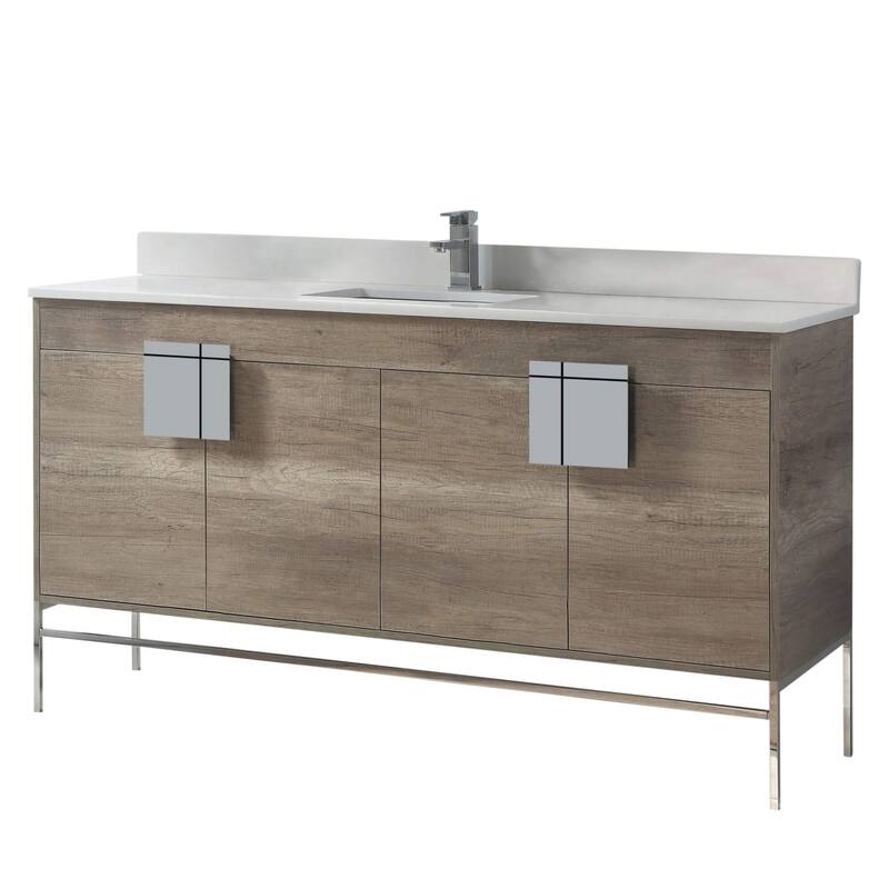 Modern Bathroom Vanity Set, Phoenix stone counter Top 60" - Gray/Polished Chrome