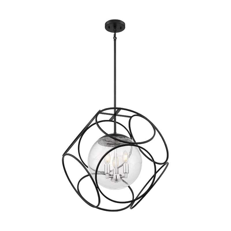 Aurora 3Light Pendant Fixture Black and Polished Nickel Finish with