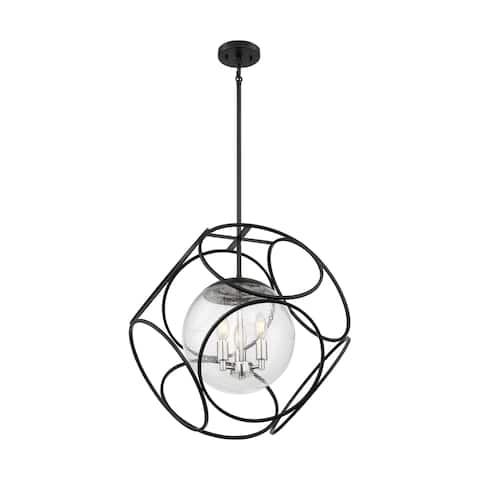 Aurora 3-Light Pendant Fixture - Black and Polished Nickel Finish with Clear Seeded Glass - Black / Polished Nickel