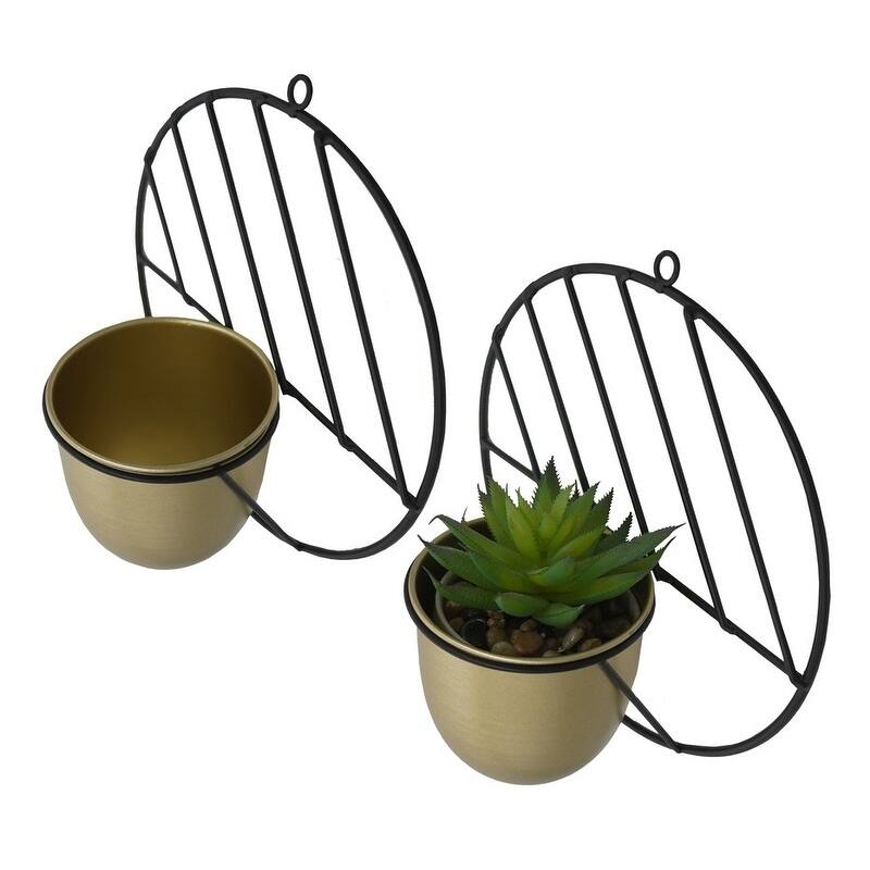 Hanging Planter Wall Decor, Matte Black /Gold Set of 2