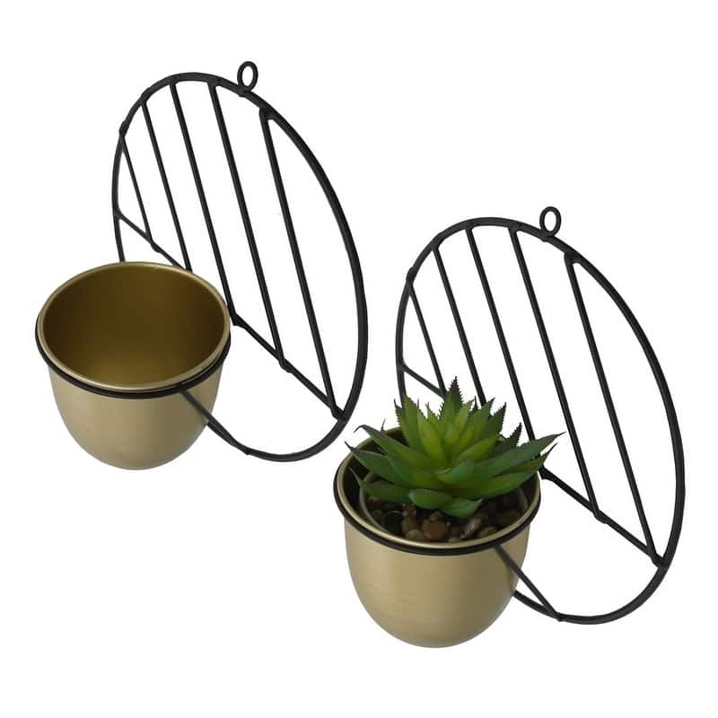 Hanging Planter Wall Decor, Matte Black /Gold Set of 2