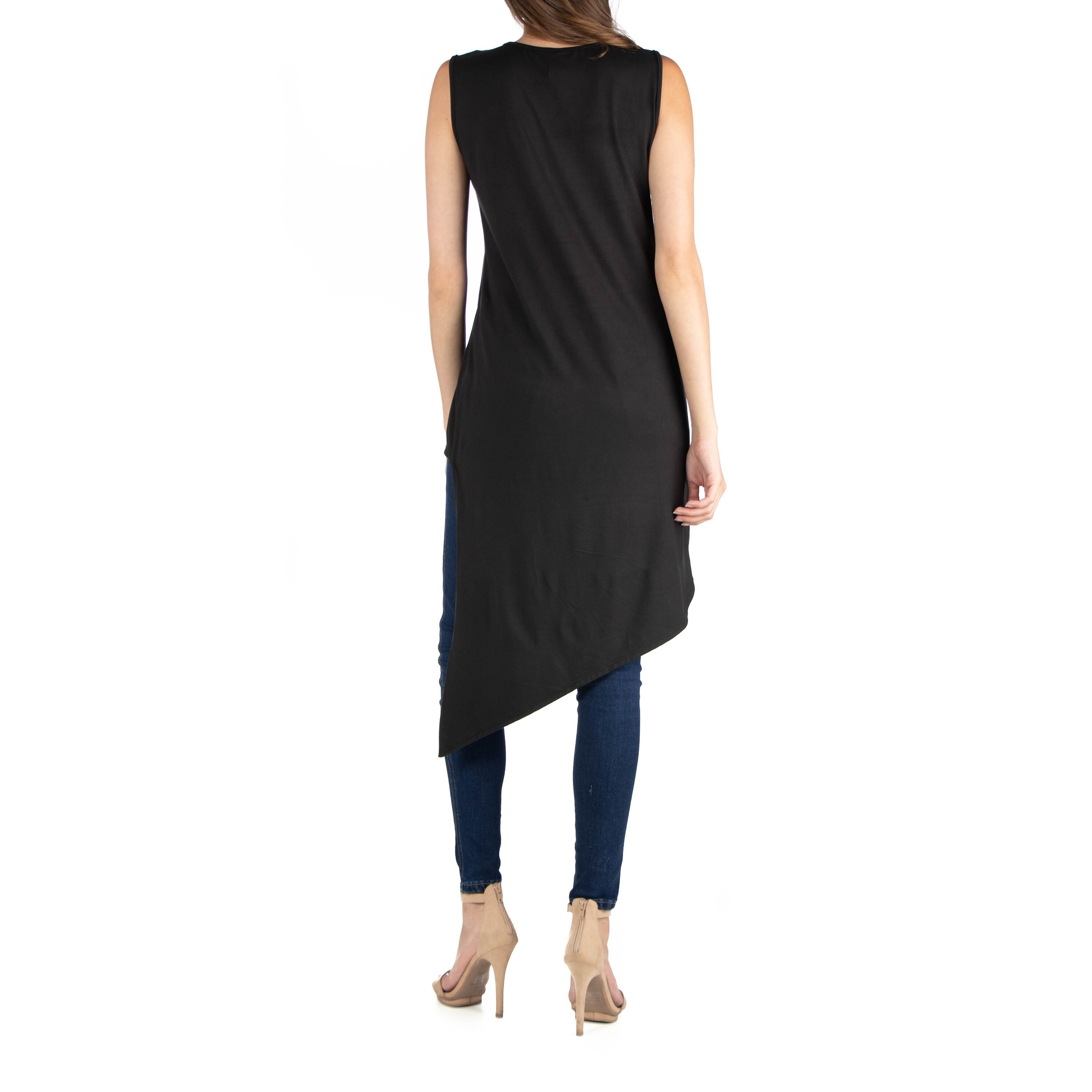 long black sleeveless tunic top