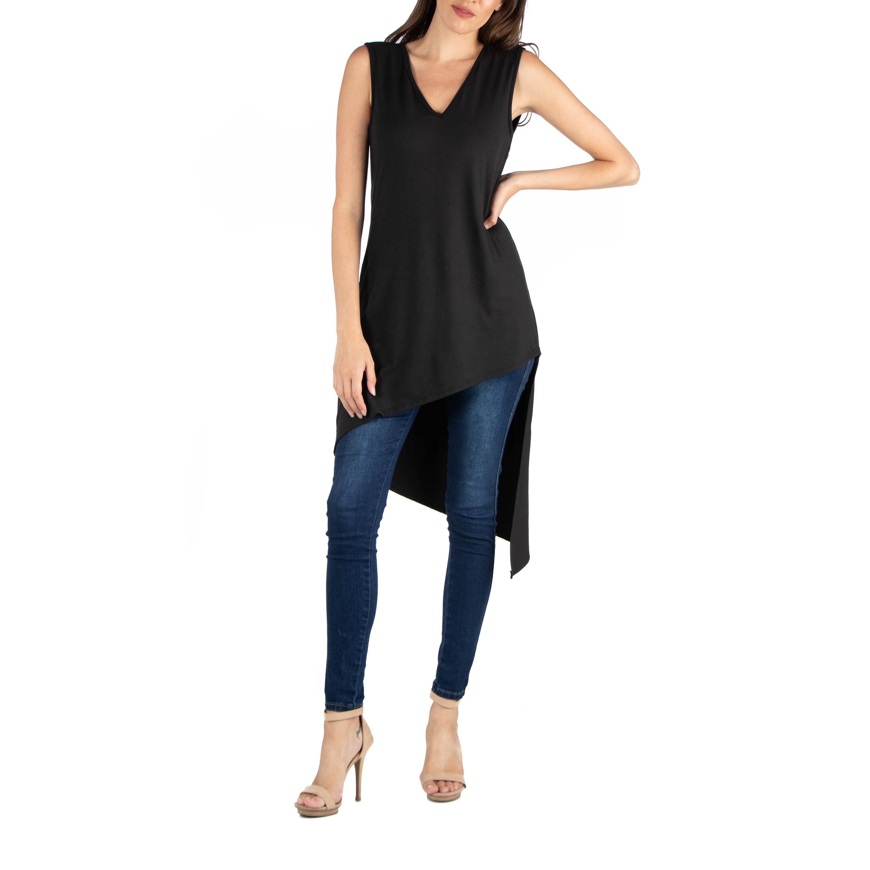 long black sleeveless tunic top