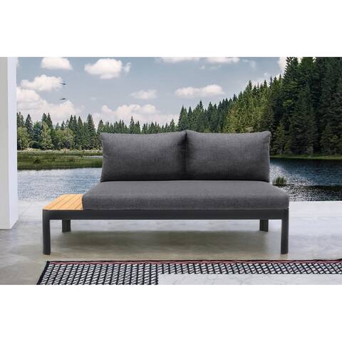 Portals Outdoor Sofa with Natural Teak Wood Accent and Grey Cushions