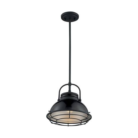 Upton 1-Light Large Pendant Fixture - Gloss Black Finish with Silver and Textured Black Accents - Gloss Black / Silver