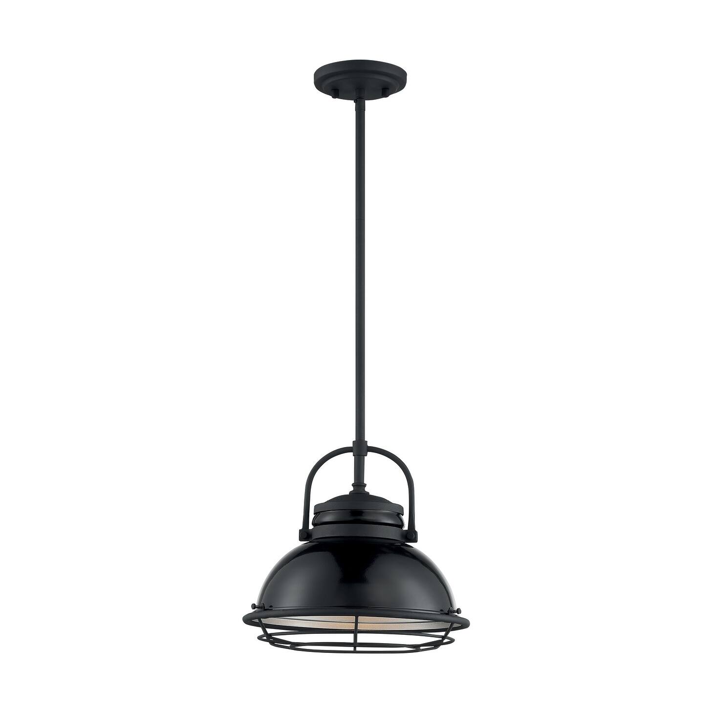 Upton 1 Light Large Pendant Fixture Gloss Black Finish With Silver