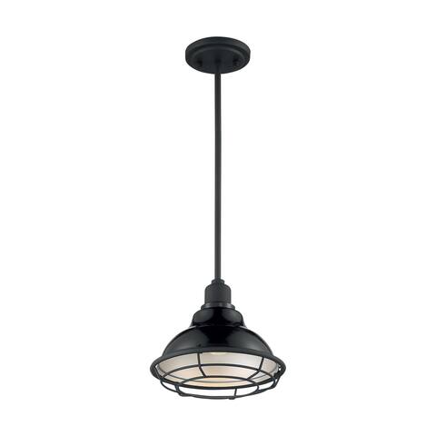 Newbridge 1-Light Small Pendant Fixture - Gloss Black Finish with Silver and Textured Black Accents - Gloss Black / Silver