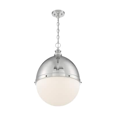 Ronan 1-Light Large Pendant Fixture - Polished Nickel Finish with Etched Opal Glass - Polished Nickel - Polished Nickel