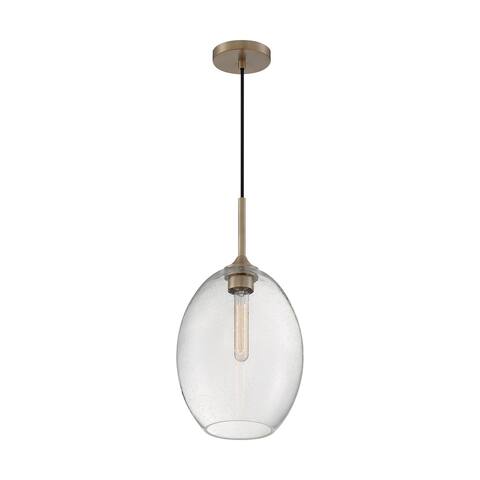 Aria 1-Light Medium Pendant Fixture - Burnished Brass Finish with Clear Seeded Glass - Burnished Brass - Burnished Brass