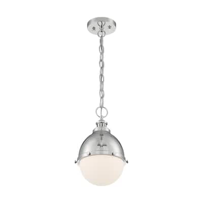 Ronan 1-Light Small Pendant Fixture - Polished Nickel Finish with Etched Opal Glass - Polished Nickel - Polished Nickel