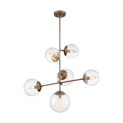 Sky 6-Light Pendant Fixture - Burnished Brass Finish Clear Glass - Burnished Brass - Burnished Brass