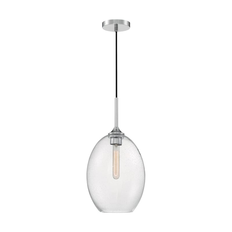 Aria 1-Light Medium Pendant Fixture - Polished Nickel Finish with Clear Seeded Glass - Polished Nickel - Polished Nickel