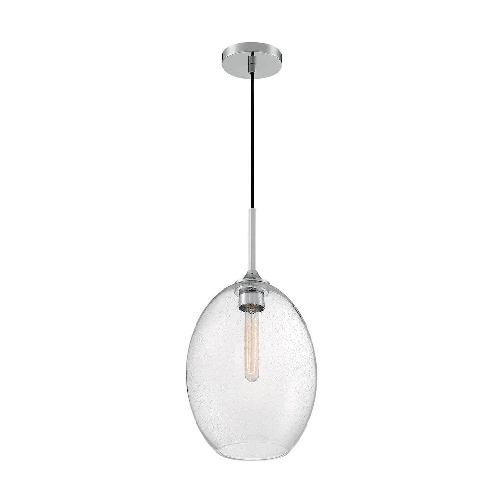 Aria 1-Light Medium Pendant Fixture - Polished Nickel Finish with Clear Seeded Glass - Polished Nickel - Polished Nickel