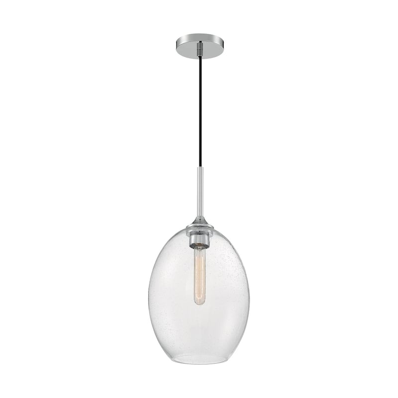Aria 1-Light Medium Pendant Fixture - Polished Nickel Finish with Clear Seeded Glass - Polished Nickel - Polished Nickel