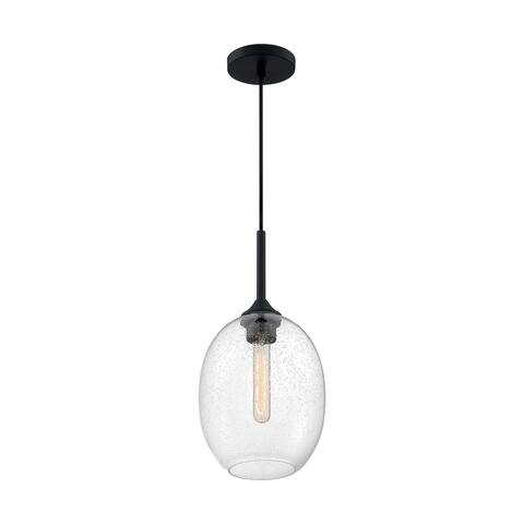 Aria 1-Light Small Pendant Fixture - Matte Black Finish with Clear Seeded Glass - Matte Black - Matte Black
