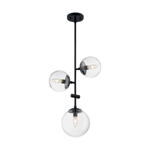 Sky 3-Light Pendant Fixture - Matte Black Finish Clear Glass - Matte Black - Matte Black