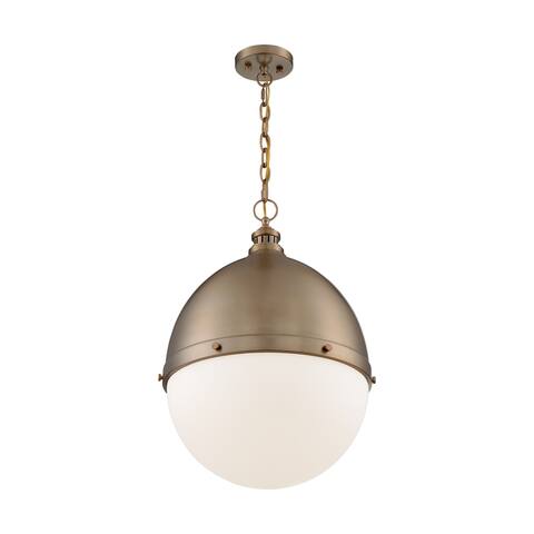 Ronan 1-Light Large Pendant Fixture - Burnished Brass Finish with Etched Opal Glass - Burnished Brass - Burnished Brass