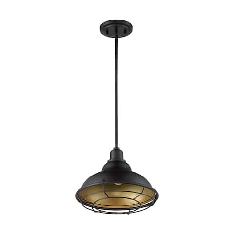 Newbridge 1-Light Large Pendant Fixture - Dark Bronze Finish with Gold Accents - Dark Bronze / Gold - Dark Bronze / Gold
