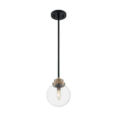 Axis 1-Light Pendant Fixture - Matte Black Finish with Brass Accents Clear Glass - Matte Black / Brass Accents