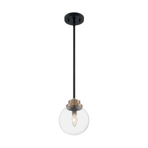 Axis 1-Light Pendant Fixture - Matte Black Finish with Brass Accents Clear Glass - Matte Black / Brass Accents