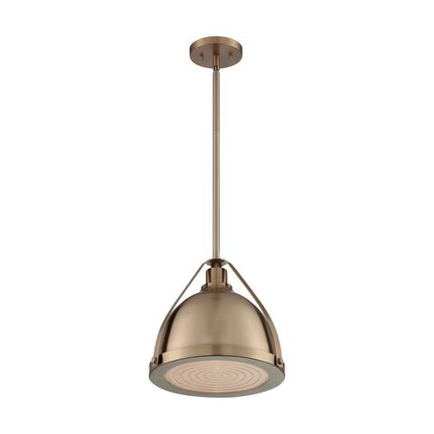 Barbett 1-Light Medium Pendant Fixture - Burnished Brass Finish with Fresnel Glass - Burnished Brass - Burnished Brass