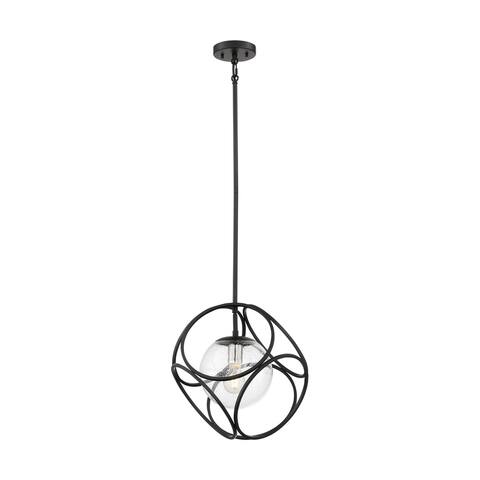 Aurora 1-Light Mini Pendant Fixture - Black and Polished Nickel Finish with Clear Seeded Glass - Black / Polished Nickel