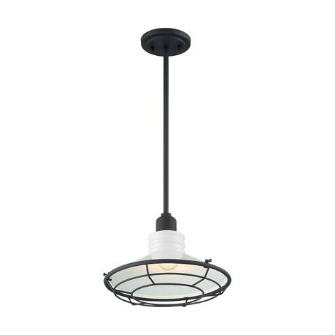 Blue Harbor 1-Light Large Pendant Fixture - Gloss White Finish with Textured Black Accents - Gloss White / Black Accents
