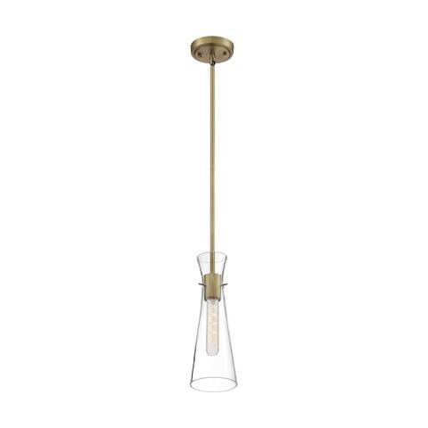 Bahari 1-Light Mini Pendant Fixture - Vintage Brass Finish with Clear Glass - Vintage Brass - Vintage Brass
