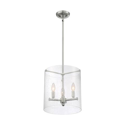 Bransel 3-Light Pendant Fixture - Brushed Nickel Finish with Clear Seeded Glass - Brushed Nickel - Brushed Nickel