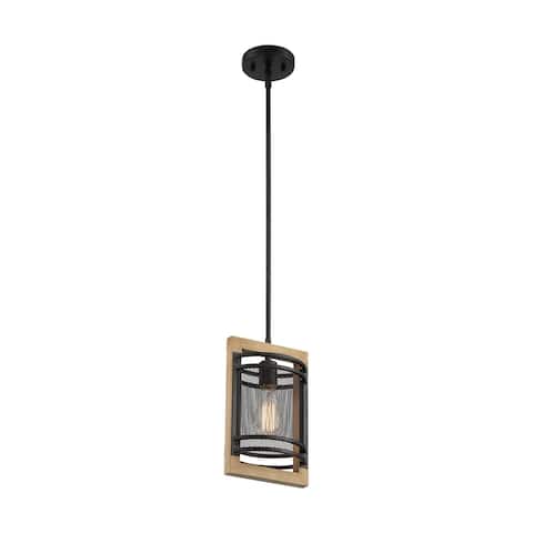 Atelier 1-Light Mini Pendant Fixture - Black and Honeywood Finish - Black / Honey Wood - Black / Honey Wood