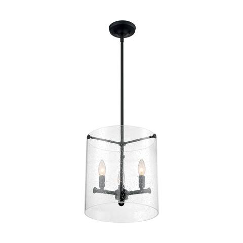 Bransel 3-Light Pendant Fixture - Matte Black Finish with Clear Seeded Glass - Matte Black - Matte Black