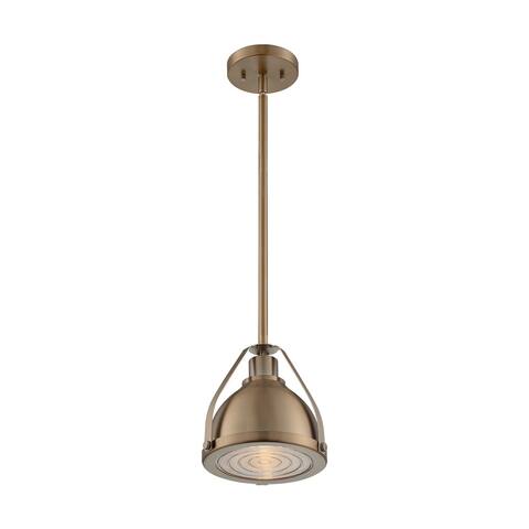 Barbett 1-Light Small Pendant Fixture - Burnished Brass Finish with Fresnel Glass - Burnished Brass - Burnished Brass